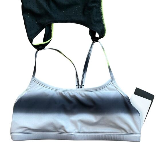 Nike Swim Tankini WMNS S Black Stripe Convertible Layered Mesh Workout Grey Bra - Picture 6 of 11
